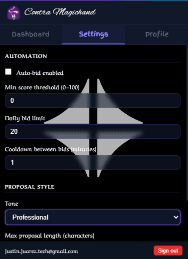 Extension settings
